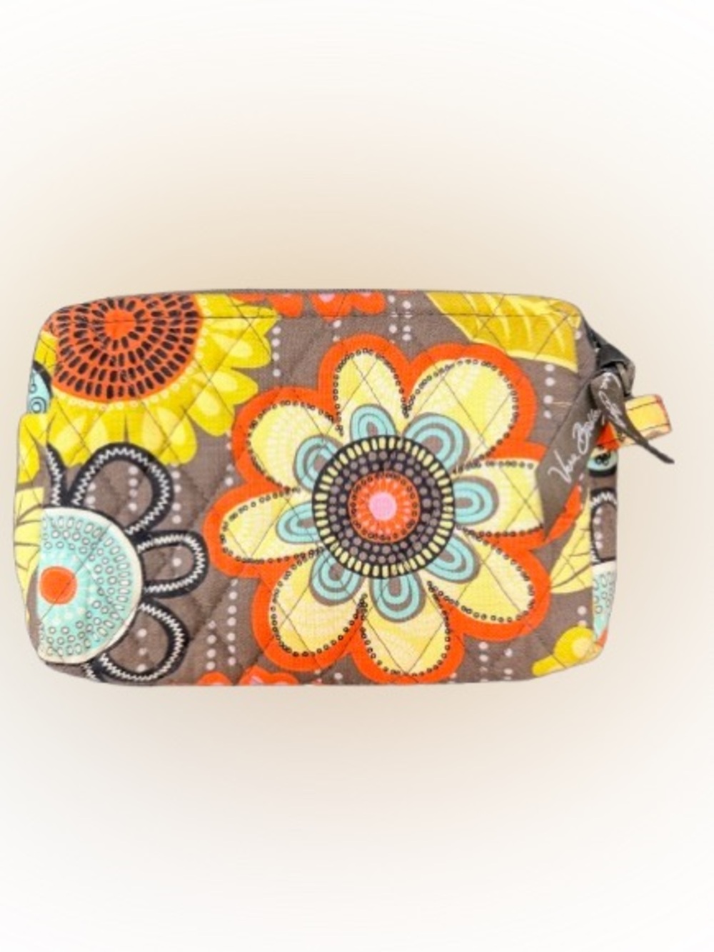 Vera Bradley Floral Cosmetic Makeup Toiletry Bag Brown Orange Boho